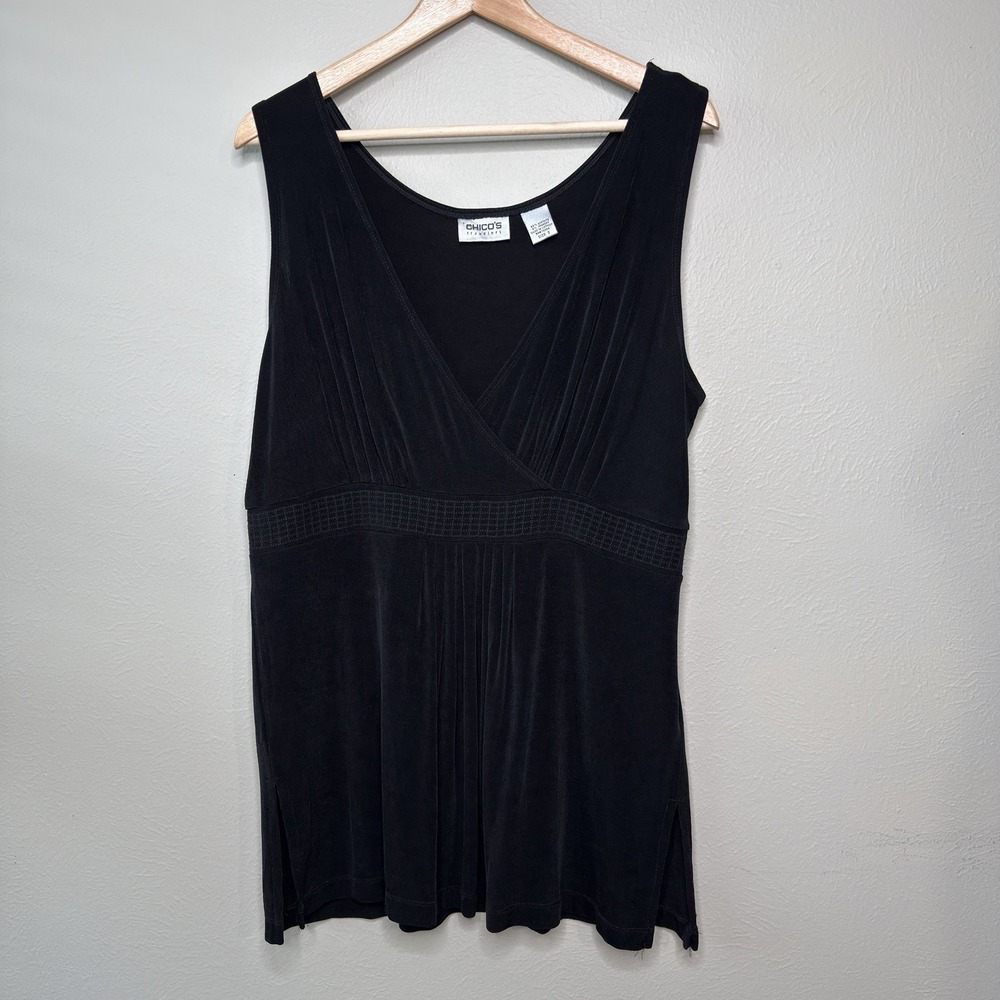Chicos 3 Travelers Faux Wrap Slinky Knit Babydoll Surplice Light Flowy Stretch